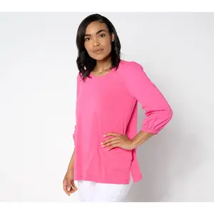 LOGO by Lori Goldstein Cotton Modal & Poplin 3/4 Sleeve Top