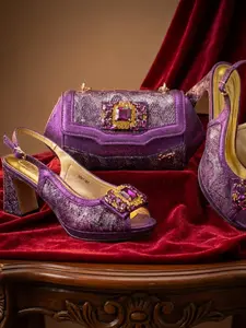 2026 New Designer Fashion Open-Toe High Heels, Elegant Party Olive Color Diamond Decorated Slip-On Shoes, Italian Shoe Bag Set