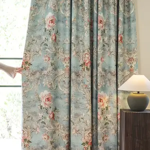 1pc Blue Victorian Style Drapes, Luxurious Vintage Print, Room Light Blocking and Privacy, Ideal for Living Room Windows