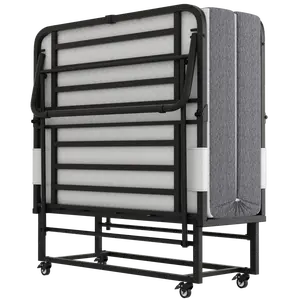 Folding Bed with Mattress 75" x 38" Rollaway Guest Bed Portable Foldable Bed for Adults with 5" Memory Foam Mattress Space-Saving All Metal Steel Pipe Frame Slatted Pipe Style