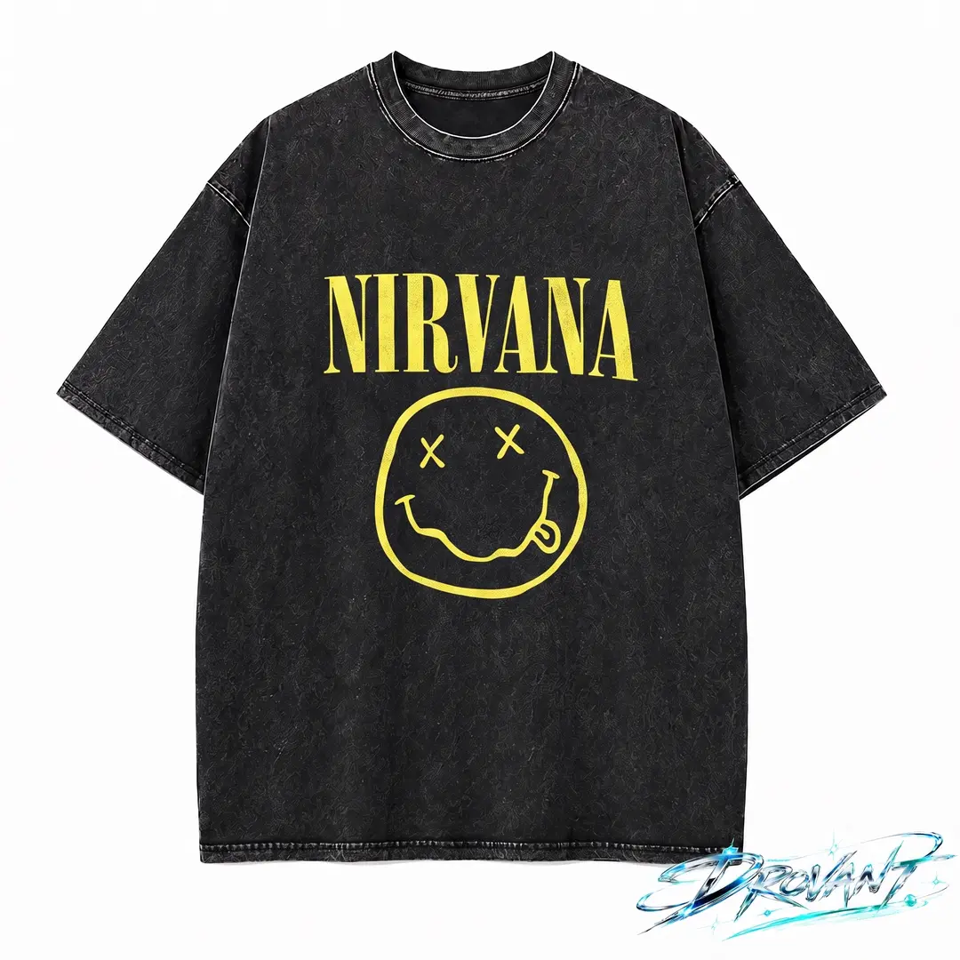 Nirvana Smiley Vintage Acid Wash Oversized T Shirt, Unisex grunge streetwear y2k clothing graphic tee, A comfortable summer gift oversize wash vintage metal