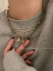 Vintage Beaded Layered Necklace for Women, Boho Sunflower Pendant Chain, Elegant Lockbone Jewelry with Gift Box, All-Season Accessory