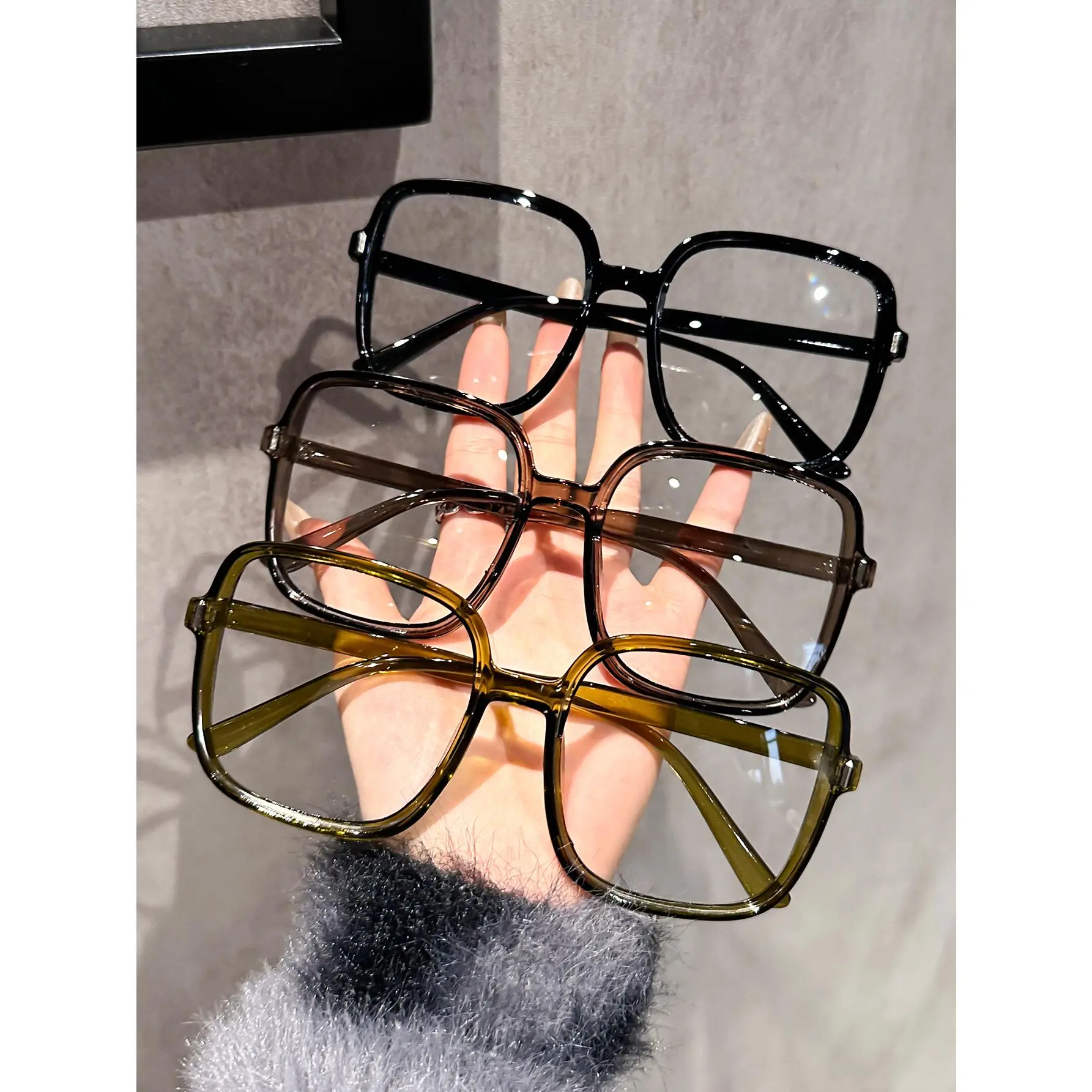 Blue Light Blocking Glasses, 4-Pack Unisex Oversized Square Plastic Frames, Leisure Non-Prescription Eyewear for Daily Wear & Photo Shoots, Blue Lights Glasses
