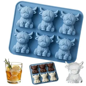 1/2pcs Reusable Silicone Ice Cube Mold, 3D Mountain Cow Design, Perfect for Whiskey, Coffee, Cocktails, Cute Animal Dessert Molds, Gift Idea