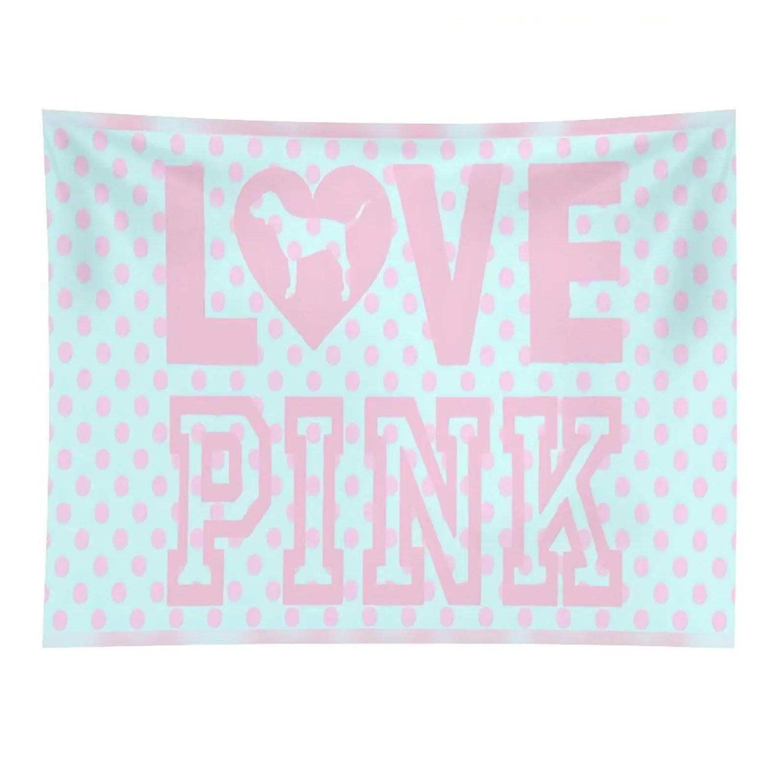 Classic Polyester Rectangular Love Pink Polka Dot Tapestry, Pastel Girly Quote Wall Hanging, Home Decor