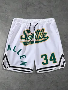 Men's Regular Fit Allen Iverson Print Shorts, Casual Sporty Breathable Comfortable Shorts, Men's Bottoms for Summer