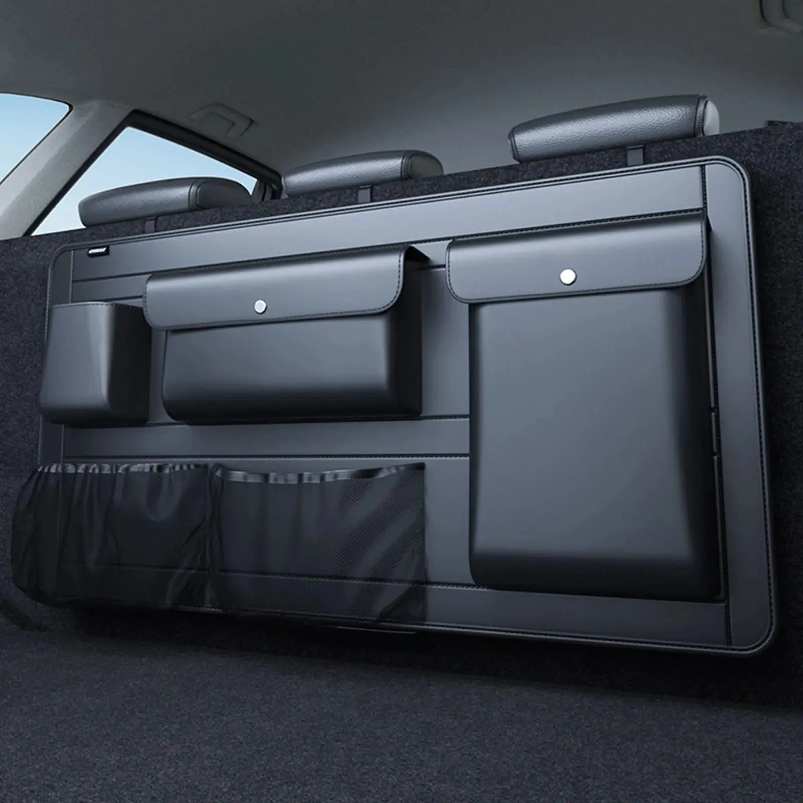 Car Seat Back & Trunk Organizer — Premium PU Leather 5-Pocket | 6 Sizes