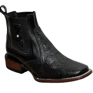 A&A WOMEN BOOTS, ESTILO ADA NEGRO, BOTIN CINCELADO PARA DAMA, SUELA DE CUERO, COLOR NEGRO.