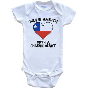 Born in America with A Chilean Heart One Piece Baby Bodysuit Chile Flag Baby Bodysuit