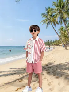 Boys' Polka Dot Short Sleeve Shirt Set, Summer Casual Kids, Fashion Versatile Two-Piece Set, Comfortable and Stylish