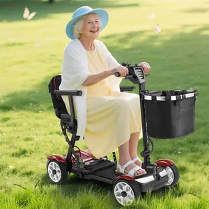 4‑Wheel Foldable Portable Electric Mobility Scooter for Seniors & Adults, 35 Miles Long Range, Removable Battery, Front Storage Basket, LED Lights, 300LBS Weight Capacity