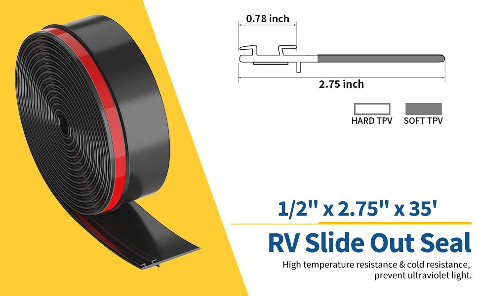 Combo RV Slide Out Seal Black Rubber 018-312-EKD & 018-341 EK Weather Resistant D-Seal Wiper & Seal Base for RVs 1' x 15/16' x 35' & 1/2' x 2.75' x 35' Easy Install