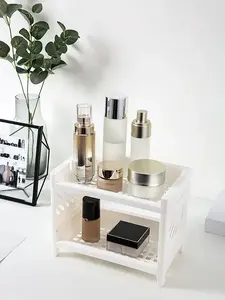 🇺🇸 USA Local Fast Shipping PP Desktop Double Layer Storage Rack, Rectangular White Organizer for Student Desk Office Cosmetics Stationery