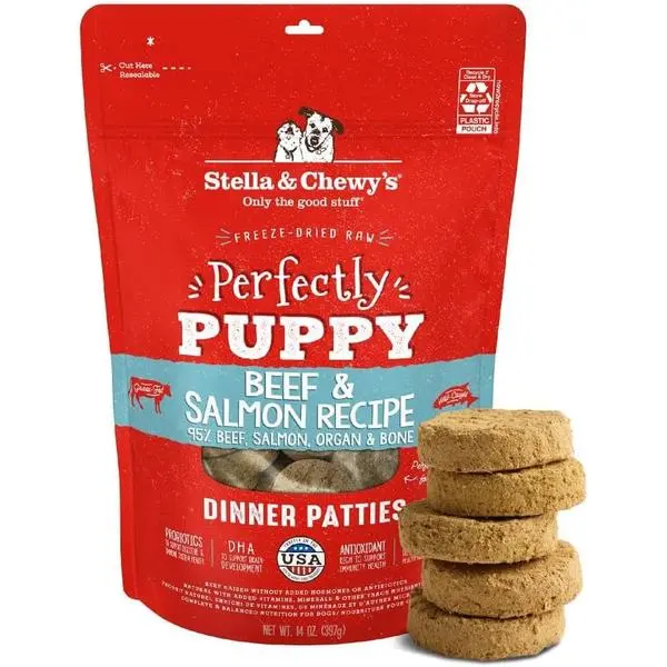 Stella & Chewy's Freeze Dried Raw Dinner Patties – Crafted for Puppies – Grain Free, Protein Rich Perfectly Puppy Chicken & Salmon Recipe – 14 oz Bag