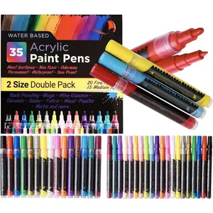 35    Pens, Double Pack of Both Extra Fine and Medium Tip, for Rock Painting, Mug, Ceramic, Glass, and Fabric Painting, Water Based  and No Odor