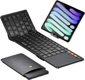 Foldable Keyboard with Touchpad, XK01 TP Folding Portable Keyboard, Full Size Keys, Large Trackpad Bluetooth Travel Keyboards for Laptop PC Tablet - Black