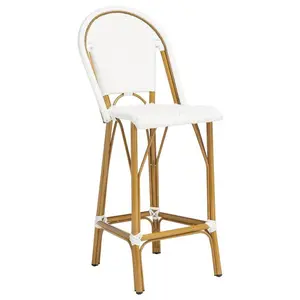 White PE Wicker & Aluminum Faux Bamboo Outdoor Bar Stool