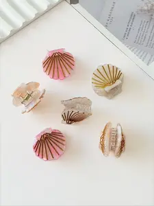 Women's Sweet Ocean Element Simulated Shell Mini Hair Clips, Cute Boho Style Accessories for Vacation & Daily Wear, Hair Clip Set, Hair Claws Set