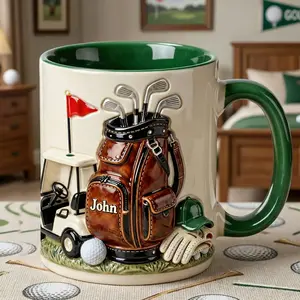 On The Course Golf 11oz 15oz Mug, 3D Embossed Cup, Personalized Golfer Gift, Custom Golf Lover Drinkware