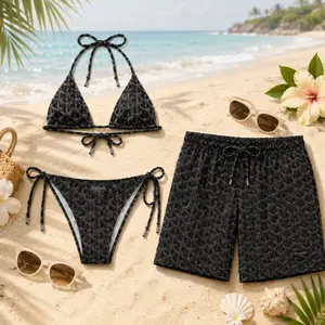 Goya Black Matching Couple Swimwear Set 2026, Bikini & Men’s Mesh Shorts for Beach Vacation, Honeymoon Gift Style