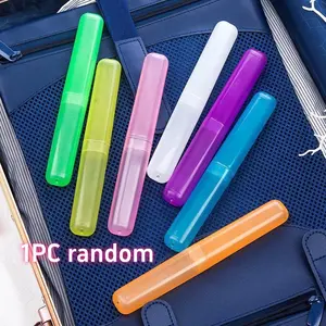 Colorful Transparent Toothbrush Holder, Portable Wheat Straw Bathroom Organizer Box, Home Use Storage Solution for Toiletries