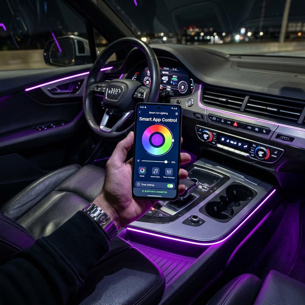 LED Car Lights Interior with USB Port, LED Strip Fiber Optic Ambient Lighting Car, Wireless App Control, Sync to Music, Car Decorations Interior Accessories Gifts for Women Men, 2 in 1 diy mode rgb