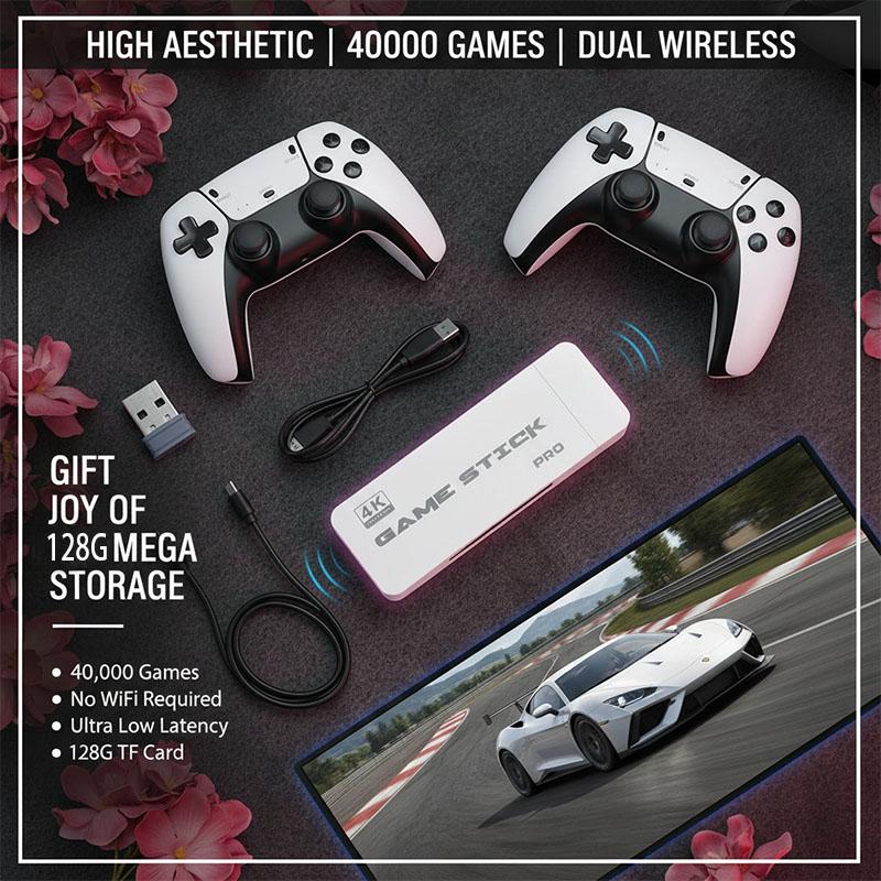 2026 Upgraded Retro Arcade Console, 40,000+ Childhood Classic Games, 4K HDMI, Plug & Play wireless Game with 20K Dual-Controller Retro Game Stick