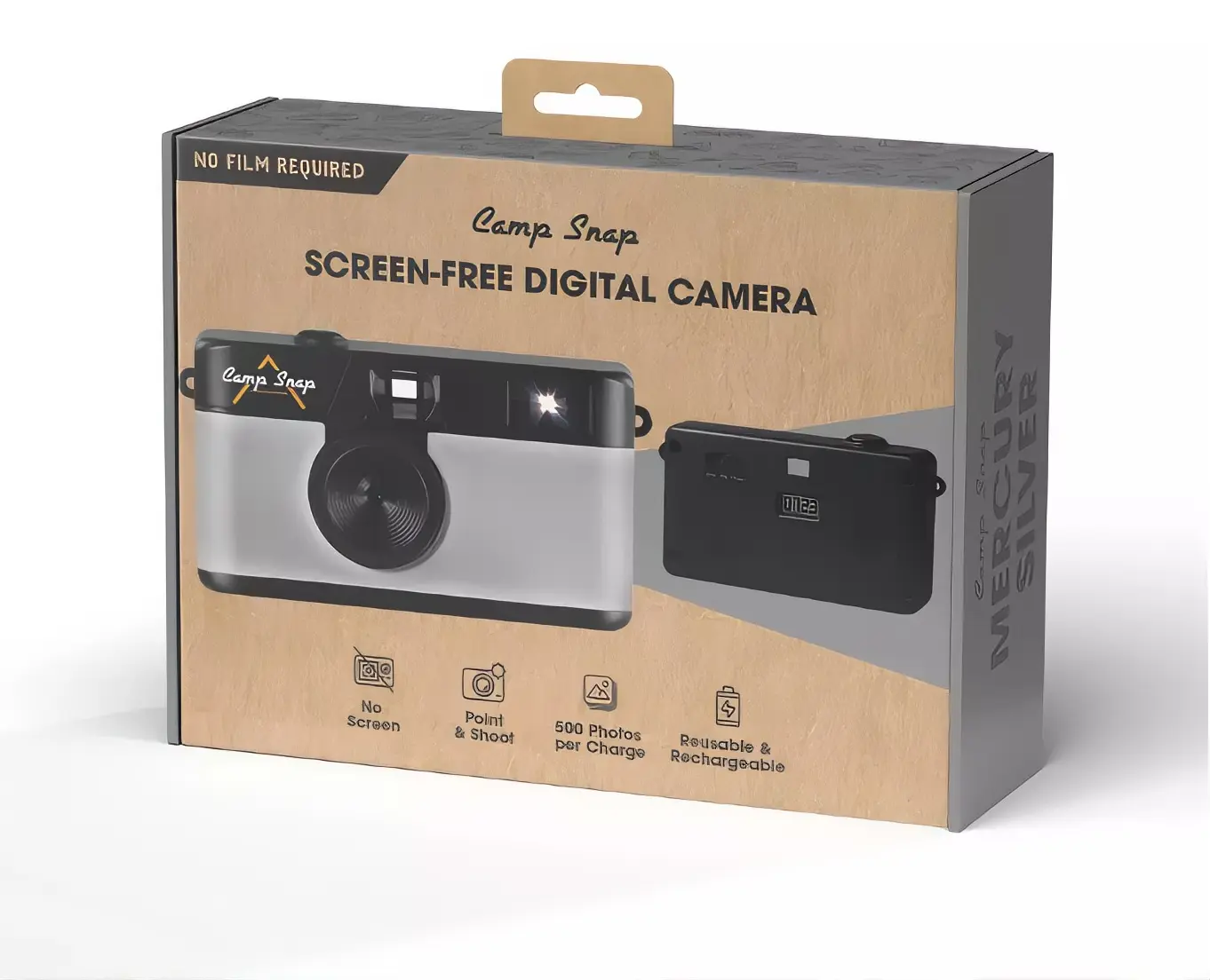 Mercury Silver Camp Snap Screen-Free Digital Camera 8 MP CCD Sensor 4:3 Aspect Ratio Built-In Flash Compact Design for Novice Photography