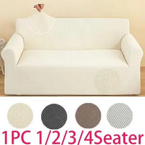 Full Coverage Anti-Stain Striped Elastic Sofa Cover, Pet Scratch Resistant Washable Sofa Protector, 1/2/3/4 Seater Non-Slip Couch Covers