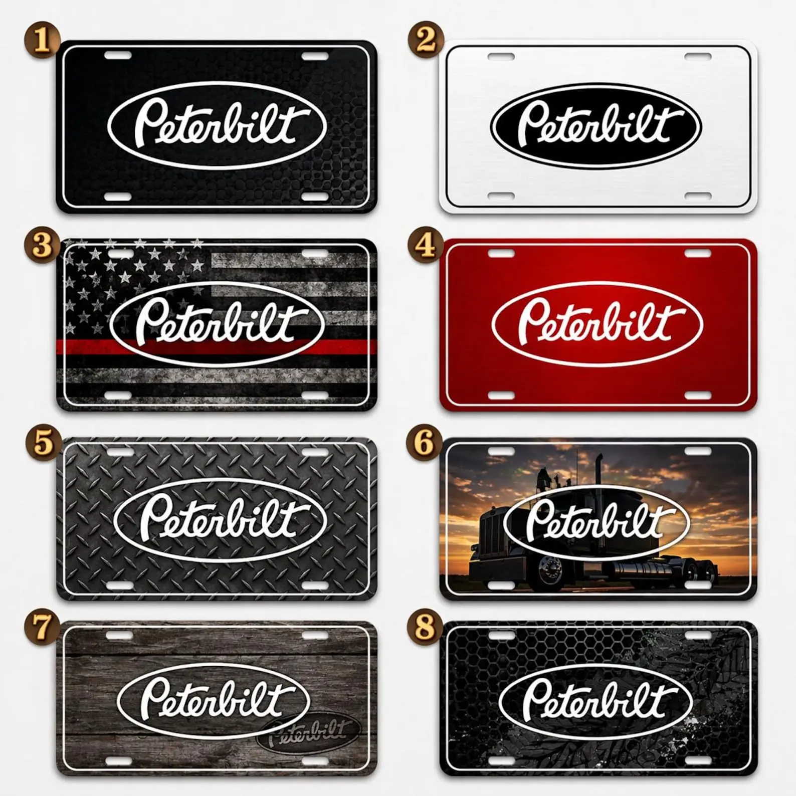 Peterbilt License Plate, Black Red White Trucker Vanity Tag, 12x6 Aluminum Car Plate, Big Rig Gift, Rustic Garage Decor