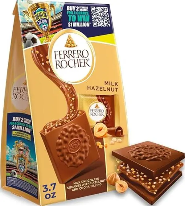Ferrero Rocher Premium Milk Hazelnut Chocolate Squares 3.7 oz Gift Box