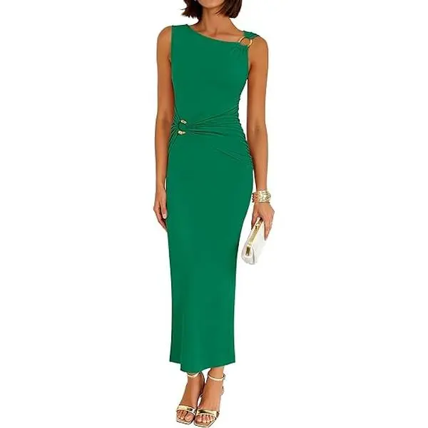 ZESICA Women's 2026 Summer Maxi Dress Sleeveless Ruched Elegant Wedding Guest Cocktail Formal Bodycon Long Dresses