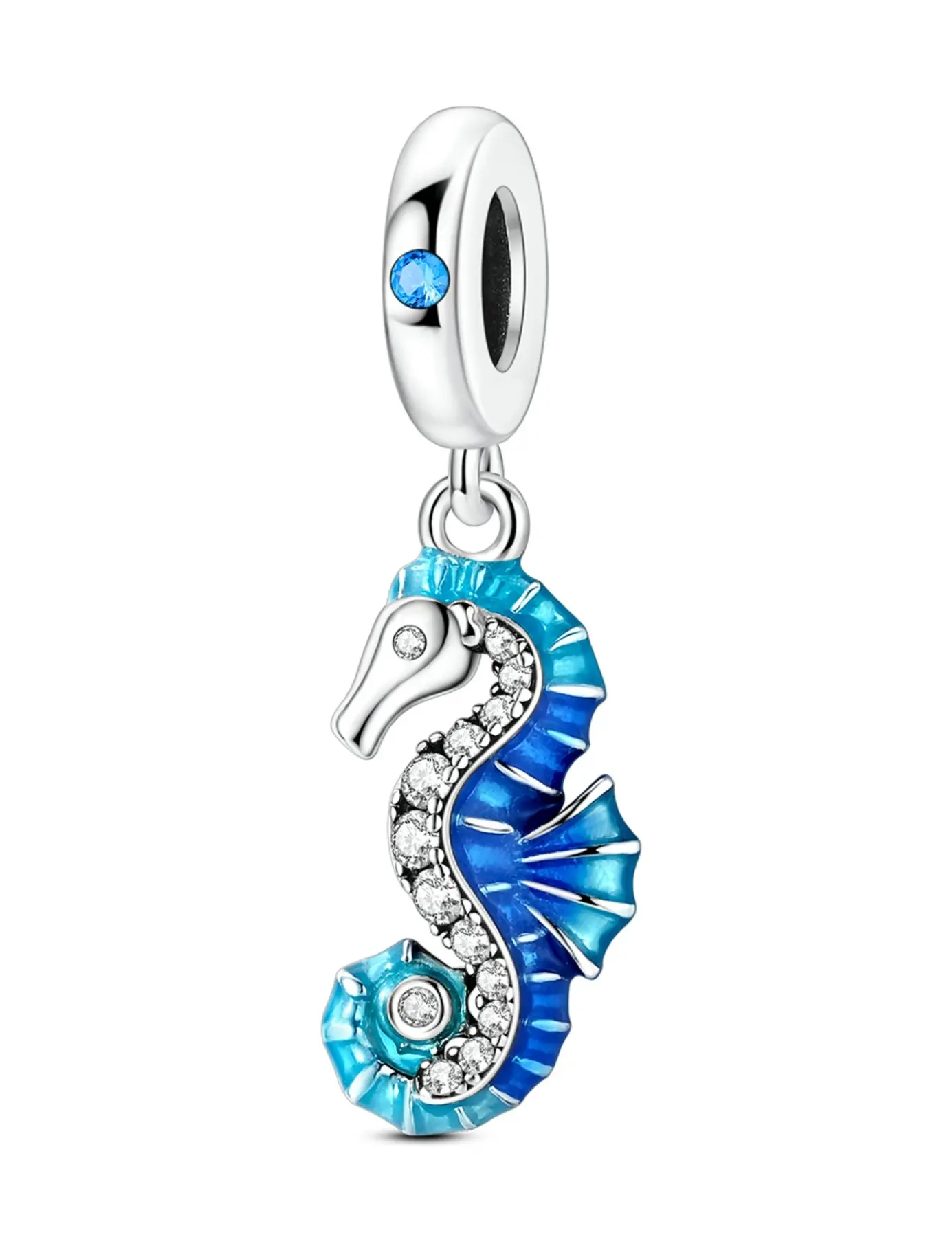 Silver Color Blue Seahorse Pendant, Perfect for 3mm Bracelet Necklace DIY, Elegant Summer Accessory, Value-Added Jewelry Charm, Decorative Charm, Jewelry Design