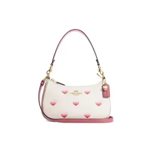 COACH Teri 24 Heart-Print Detachable Handle Crossbody Bag for Women in White Leather