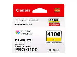 Canon PFI-4100 80ml Pigment Ink Tank for imagePROGRAF PRO-1100 Printer, Yellow