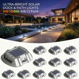 Hoodink Solar Ground Lights Outdoor, IP44 LED Solar Dock Lights, Aluminum Ultra Bright White Lighting, Up to 10 Tons Endurance, Driveway Path Road Lights for Garden Deck Step Fence Stairs Walkway(Cool White) summergarden