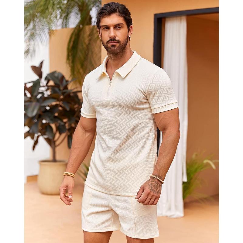 PASLTER  Mens Polo Shirt and Shorts Sets Outfits 2 Piece Fashion Summer Tracksuits Casual Short Sleeve Set B1Y306