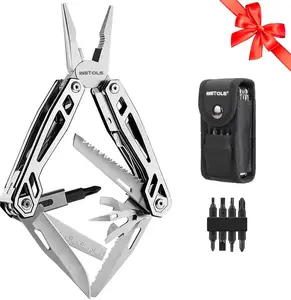 【DealsForYouDays】WETOLS 21-in-1 Multitools with Pocket Knife, Stainless Steel Self-locking Pliers with 8 Screwdriver Bits, Multi Tool Camping Gear, EDC Knife with Pouch for Outdoor Survival