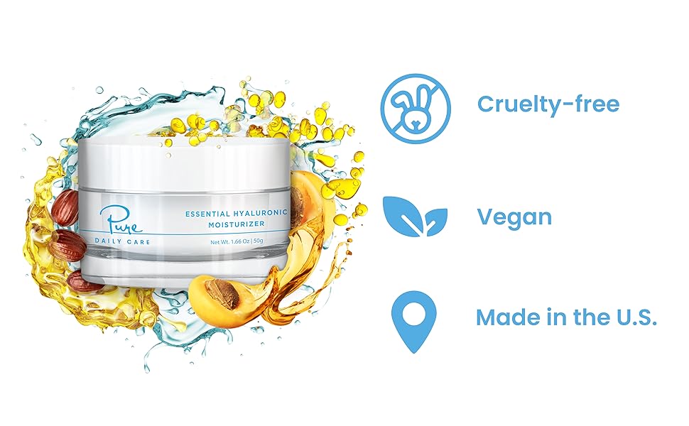 Essential Hyaluronic Moisturizer by Pure Daily Care Ultra-Hydrating Lightweight Cream with Jojoba & Apricot Oil for All Skin Types 1.66 oz