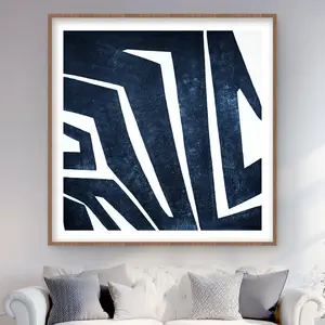 Begin Home Decor C1FM4848IEYI3B 48 x 48 in. Blue Labyrinth - Modern Framed Matted Print Wall Art - Home Decor