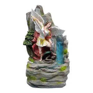 San Miguel Arcangel 18" Inches Tall Fountain with Light Fuente Saint Michael Archangel Estatua - Detailed Figure Brand New Religious Decor Standing