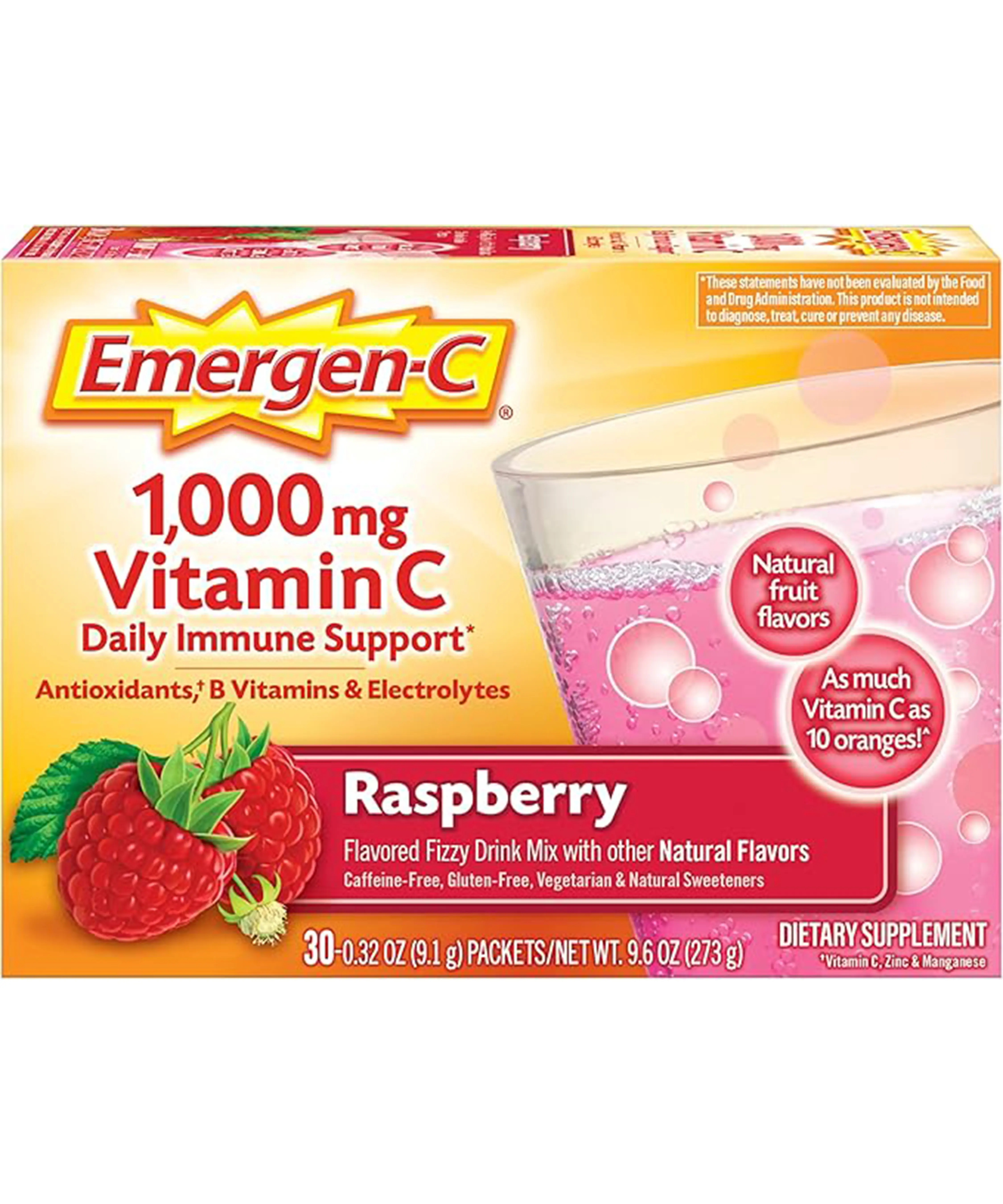 Emergen-C 1000mg Vitamin C Powder, with Antioxidants, B Vitamins and Electrolytes, Immunity Supplements for Immune Support, Caffeine Free Fizzy Drink Mix, Pink Lemonade Flavor - 30 Count