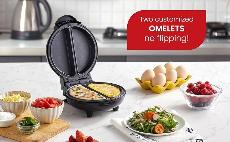 Non-Stick Omelet, Frittata, Snack Pocket Maker, Dessert Maker, 2 Individual 6.5" Omelets, Stainless Steel and Black