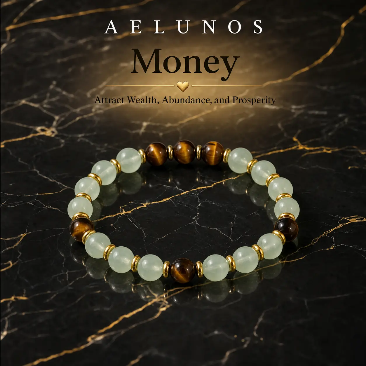 AELUNOS Unisex Money Attraction Natural Stone Bracelet - Green Aventurine, Tiger Eye Colorblock Stretch Beads, Prosperity Amulet Jewelry for Wealth Protection, Daily Wear, Birthday Gift