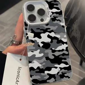 Black White Gray Camouflage Pattern Laser Phone Case, Suitable for iPhone 17 Air/16 Plus/15 Pro Max/14 Pro/13/12/11/XS Max/X Phone Case, Ideal Gift for Family, Friends, Lovers, Boyfriend, Girlfriend on New Year and Christmas