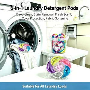 500g Bucket Six-In-One Laundry Pods, Scented Detergent Balls, Scented Liquid, Clean & Soften Clothes, Concentrated Quick Dissolve, Ideal for Dorms & Home Use