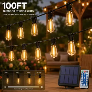 【GLEAM】100FT Solar String Lights, Waterproof & Shatterproof, 8 Modes with Dusk to Dawn and Dimmable, Great for Patio, Porch, or Garden.