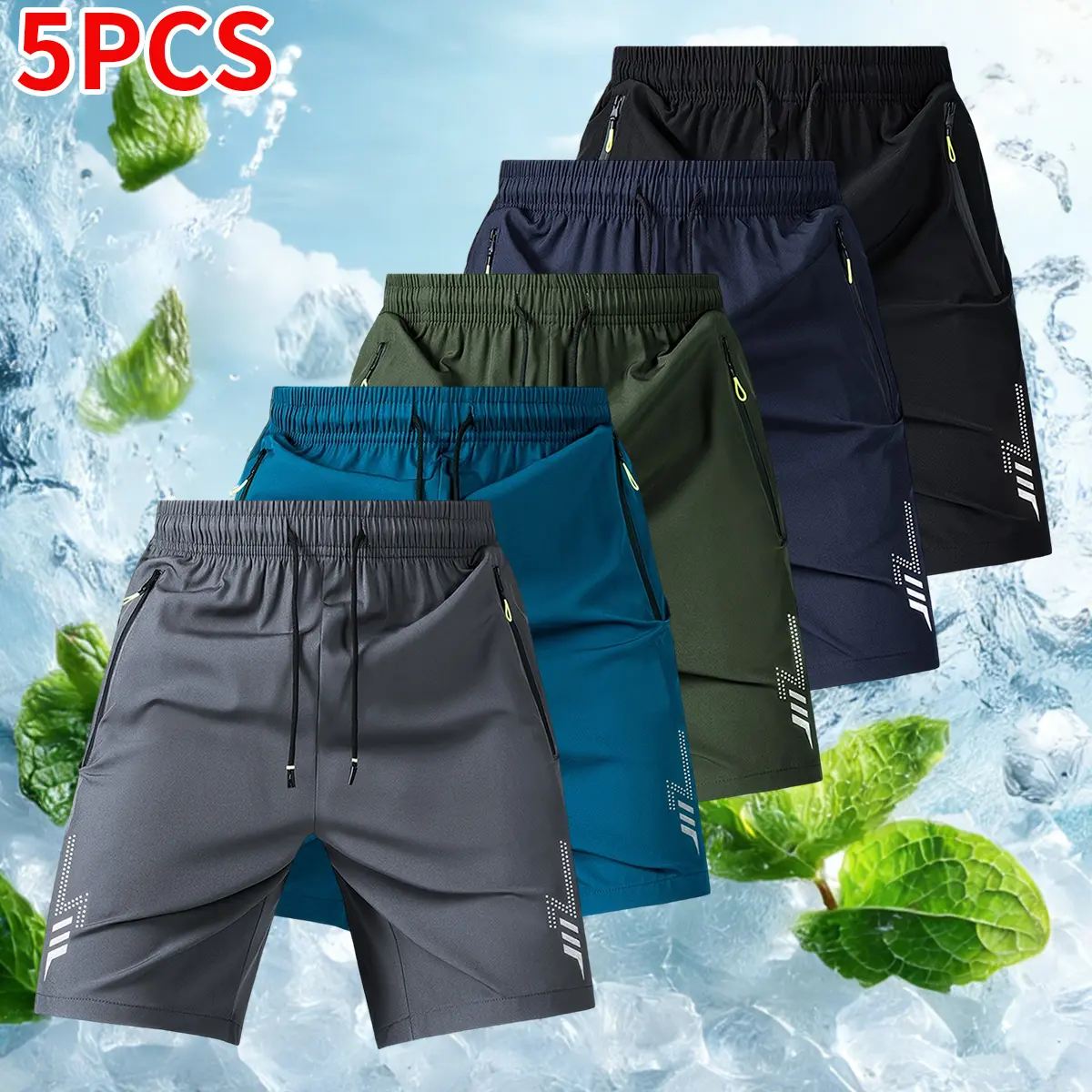 Men’s 5-Pack Lightweight Quick-Dry Knee-Length Athletic Shorts, Summer Training Running Shorts, New Arrival, Lightweight Athletic Shorts