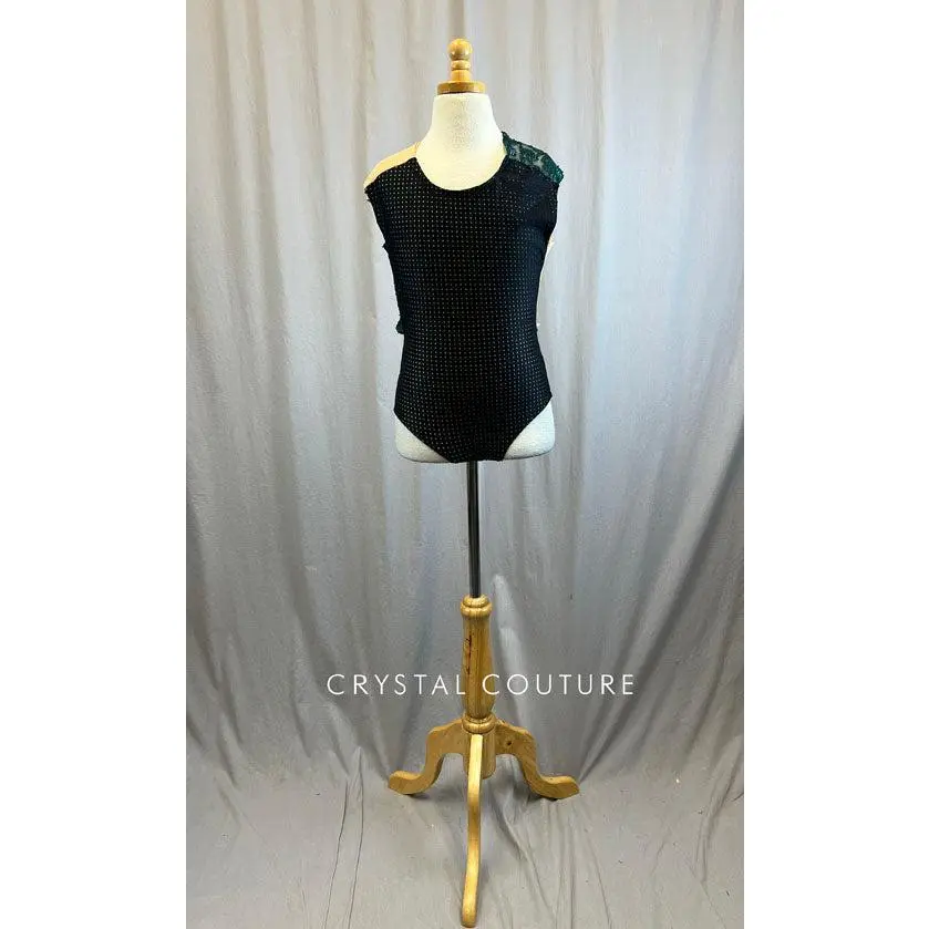 Custom Nude and Black Jersey Leotard with Metallic Evergreen Lace Strap