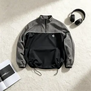 Men's Vintage Plaid Colorblock Half Zip Jacket| 90s Oversized Track Jacket, Retro Streetwear Pullover, Baggy Skater Style, Y2K Fashion Trend, Casual Layering Essential, Viral Outfit 2026